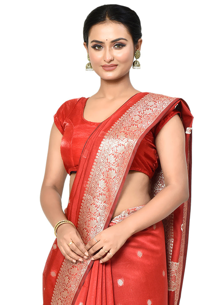 Red Cotton Saree With Blouse Piece