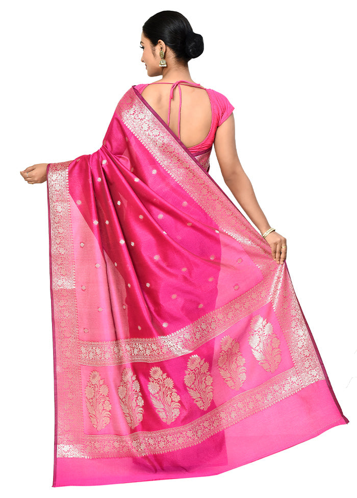 Pink Cotton Saree With Blouse Piece