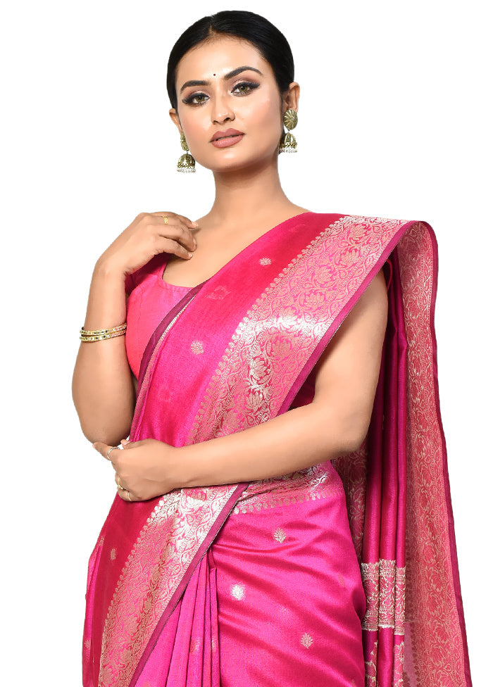 Pink Cotton Saree With Blouse Piece - Indian Silk House Agencies