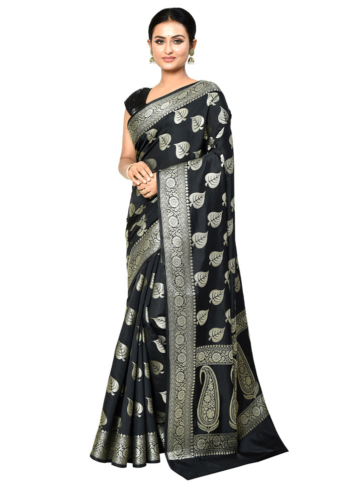 Black Dupion Silk Saree With Blouse Piece