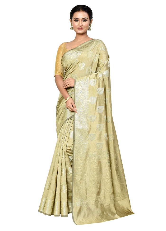 Cream Dupion Silk Saree With Blouse Piece