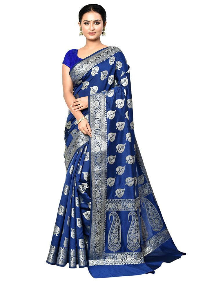 Blue Dupion Silk Saree With Blouse Piece