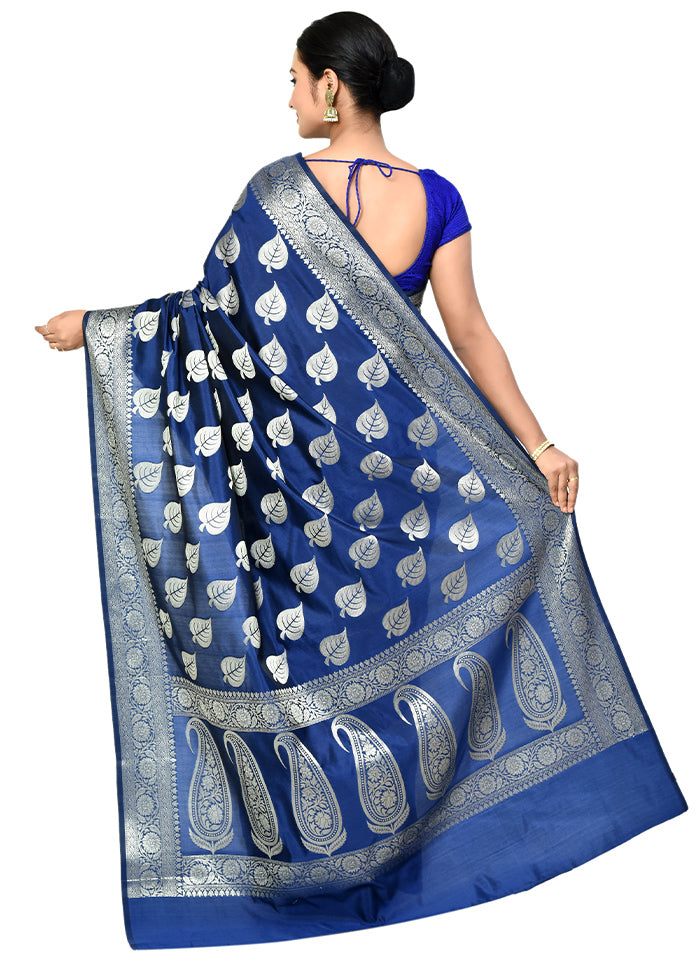 Blue Dupion Silk Saree With Blouse Piece