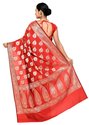 Red Dupion Silk Saree With Blouse Piece