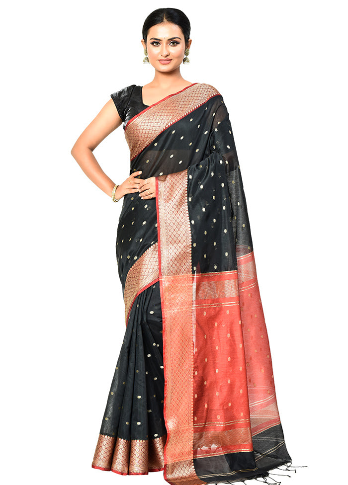 Black Cotton Saree With Blouse Piece