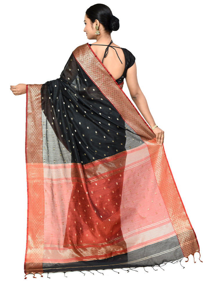 Black Cotton Saree With Blouse Piece