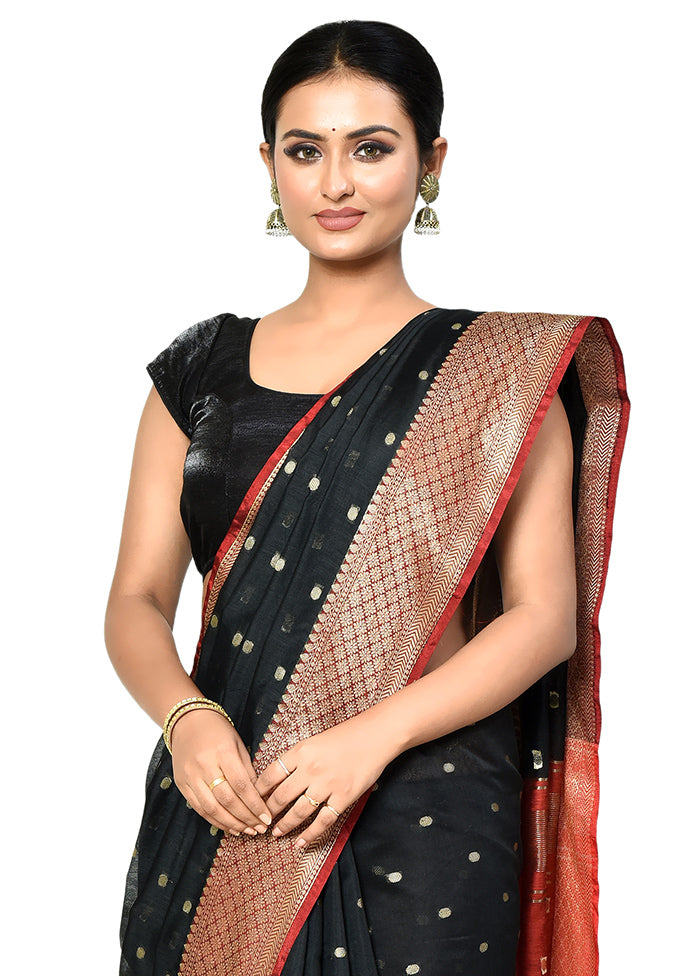 Black Cotton Saree With Blouse Piece