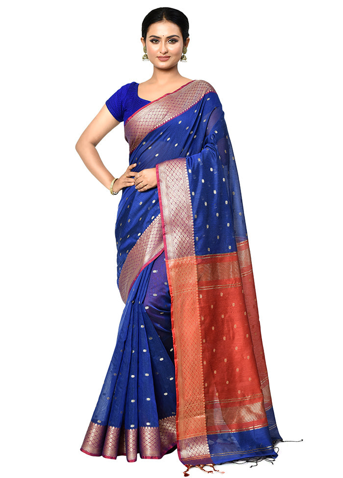 Blue Cotton Saree With Blouse Piece