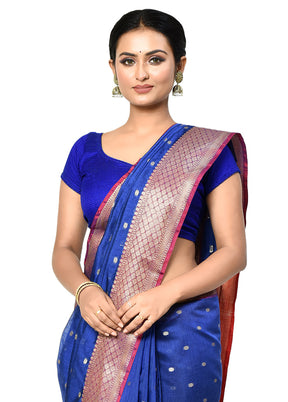 Blue Cotton Saree With Blouse Piece