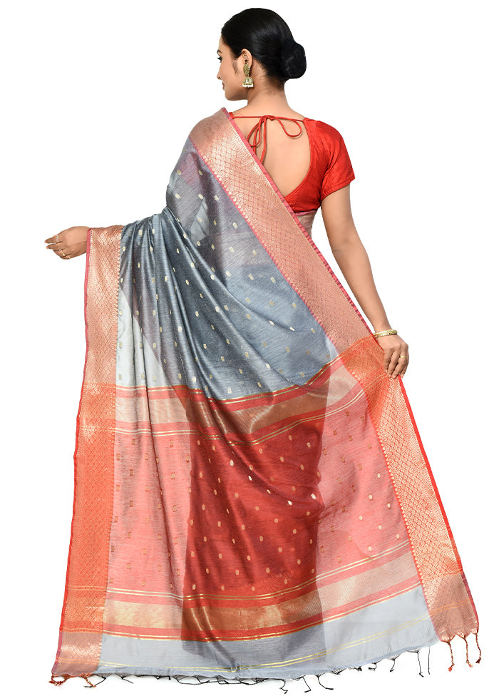 Grey Cotton Saree With Blouse Piece - Indian Silk House Agencies