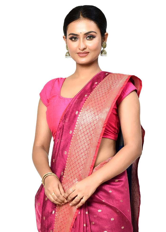 Pink Cotton Saree With Blouse Piece