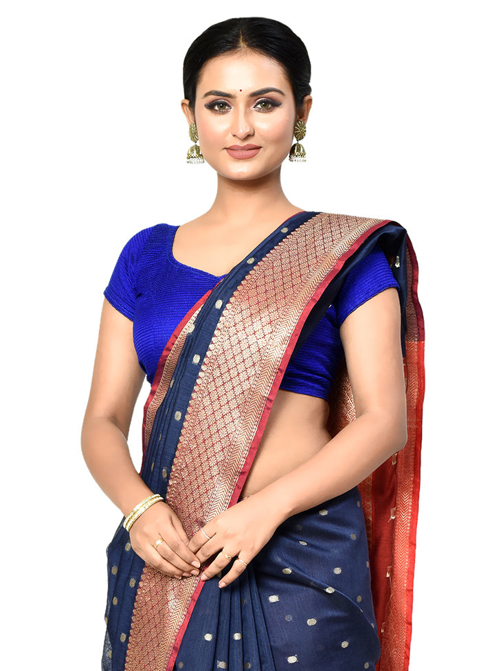 Blue Cotton Saree With Blouse Piece