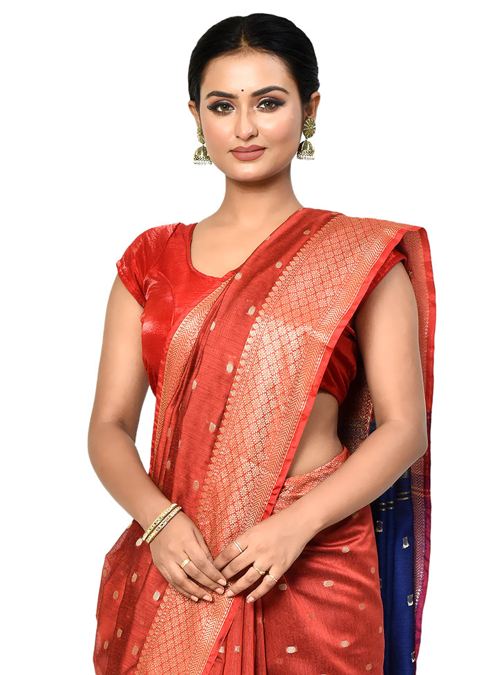 Red Cotton Saree With Blouse Piece