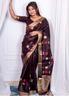 Coffee Cotton Saree With Blouse Piece