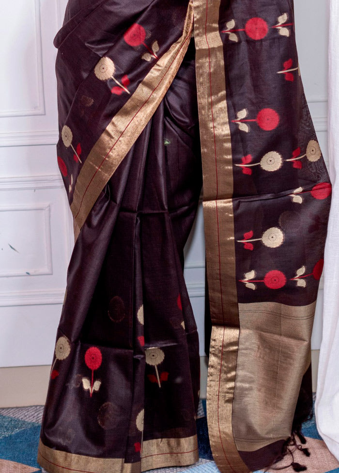 Coffee Cotton Saree With Blouse Piece