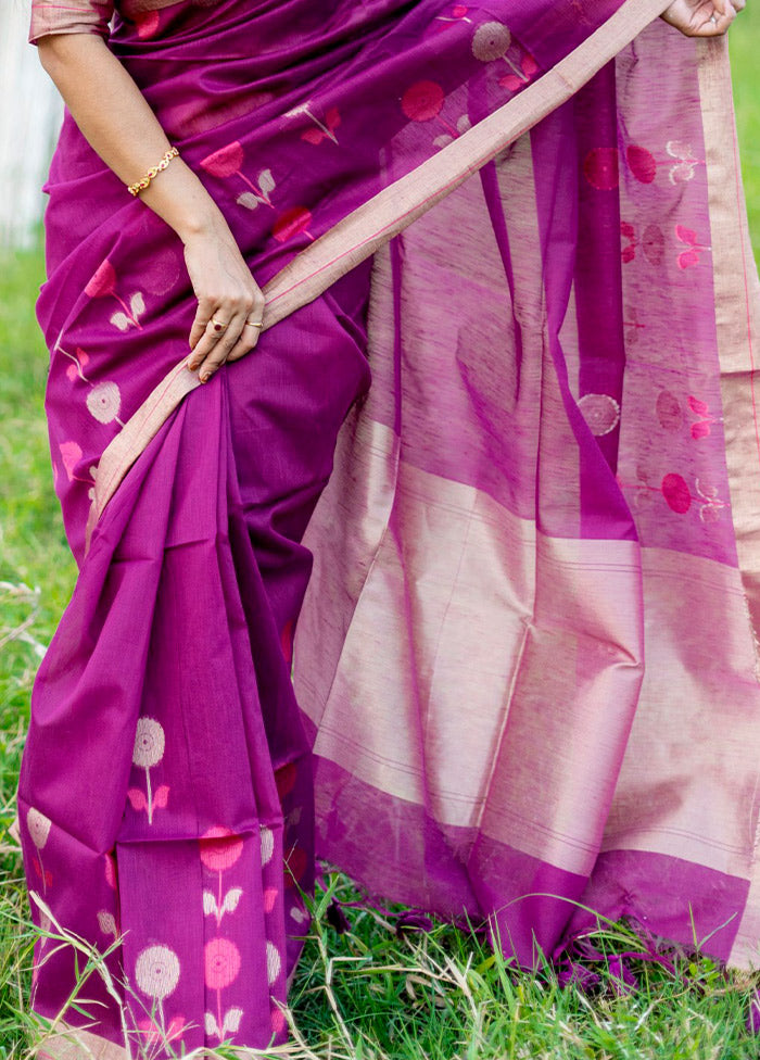 Wine Cotton Saree With Blouse Piece