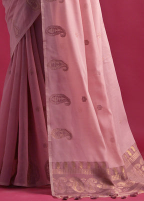 Pink Pure Cotton Saree With Blouse Piece