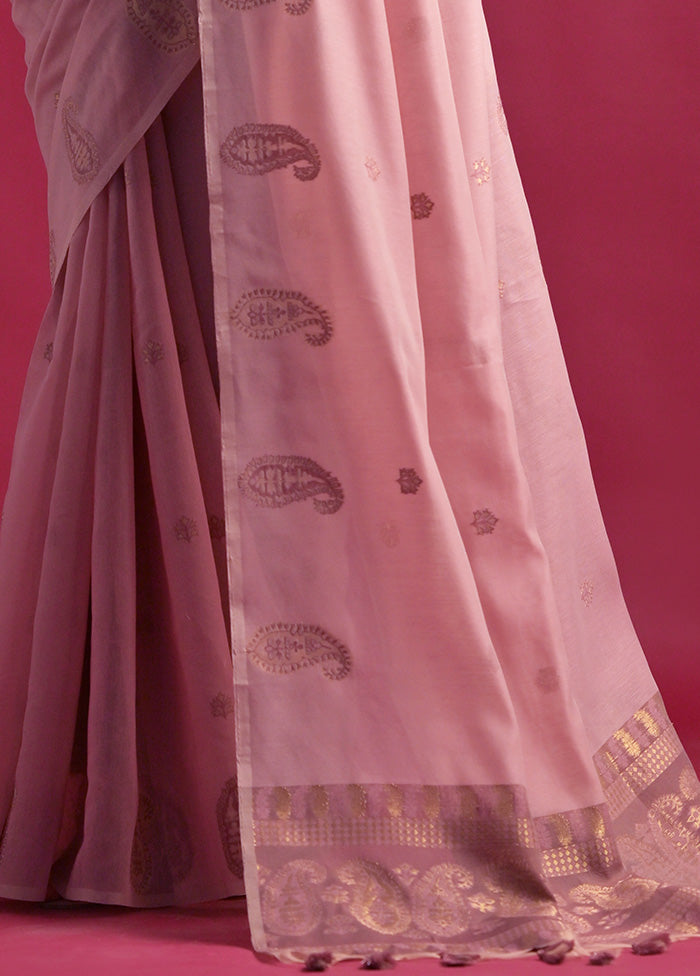 Pink Pure Cotton Saree With Blouse Piece