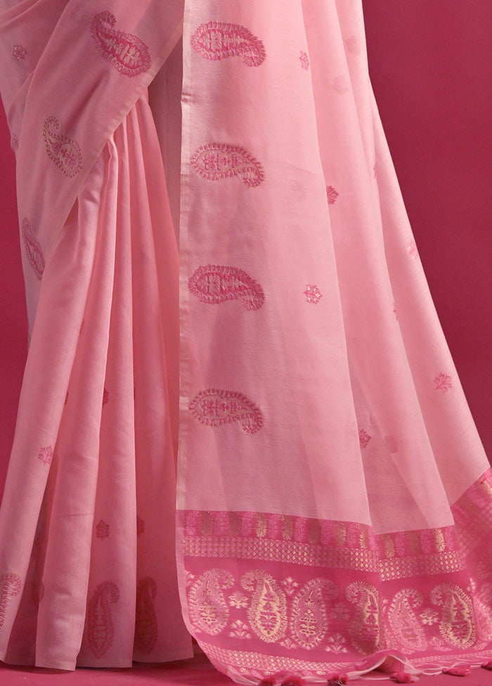 Pink Pure Cotton Saree With Blouse Piece