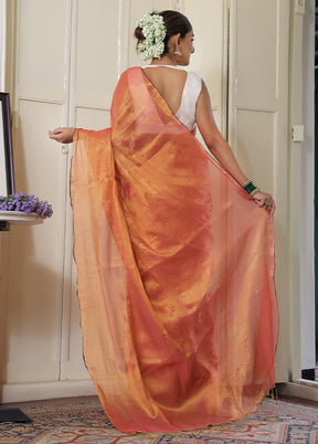 Brown Spun Silk Plain Work Saree Without Blouse Piece