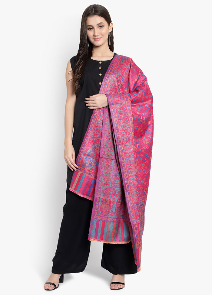 Pink Jacquard Woven Woolen Shawl - Indian Silk House Agencies