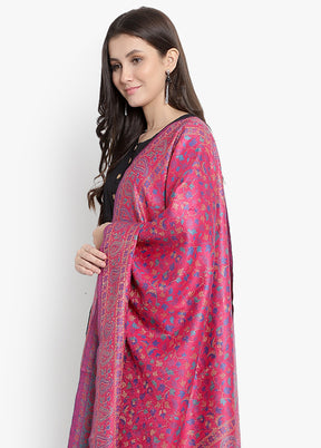 Pink Jacquard Woven Woolen Shawl - Indian Silk House Agencies