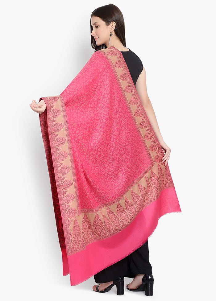 Pink Floral Woolen Shawl - Indian Silk House Agencies