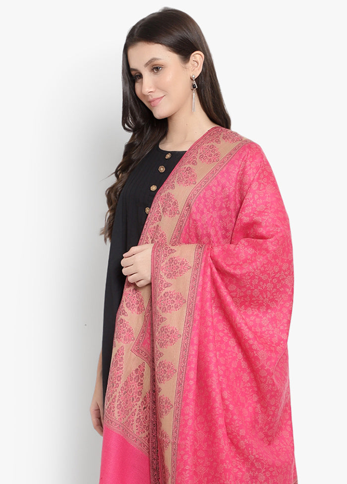 Pink Floral Woolen Shawl - Indian Silk House Agencies