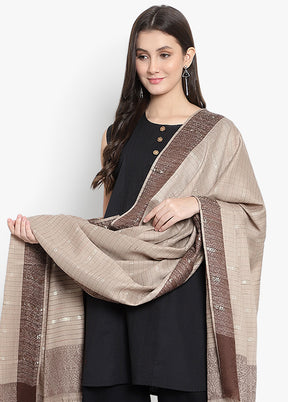 Beige Striped Woolen Shawl - Indian Silk House Agencies