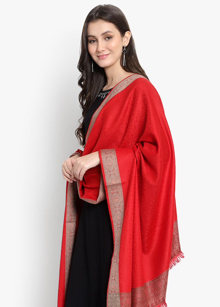 Red Woven Woolen Shawl - Indian Silk House Agencies