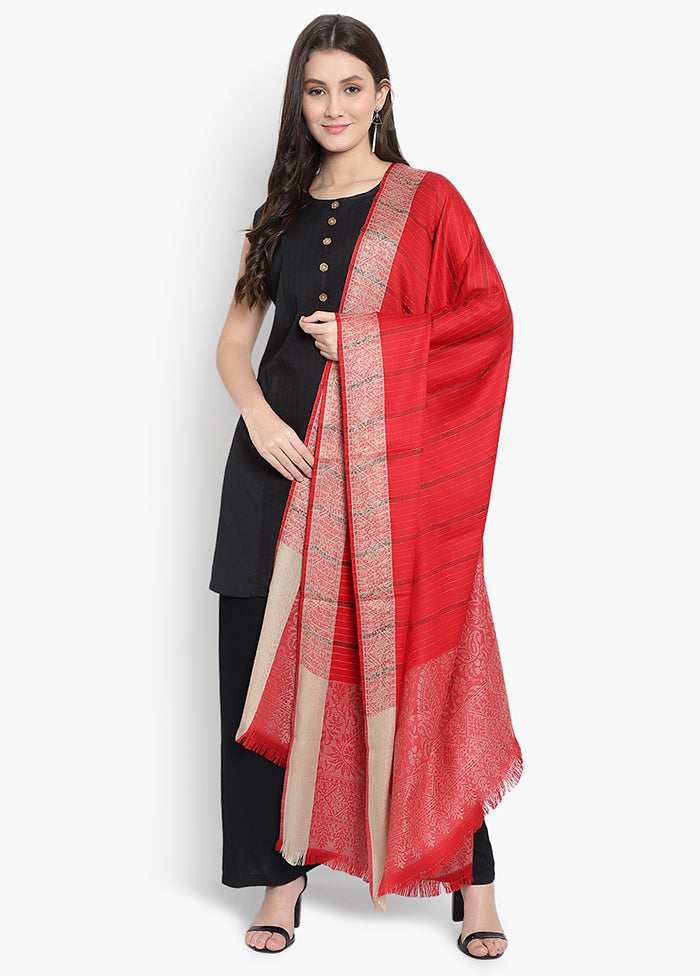 Red Striped Woolen Shawl - Indian Silk House Agencies