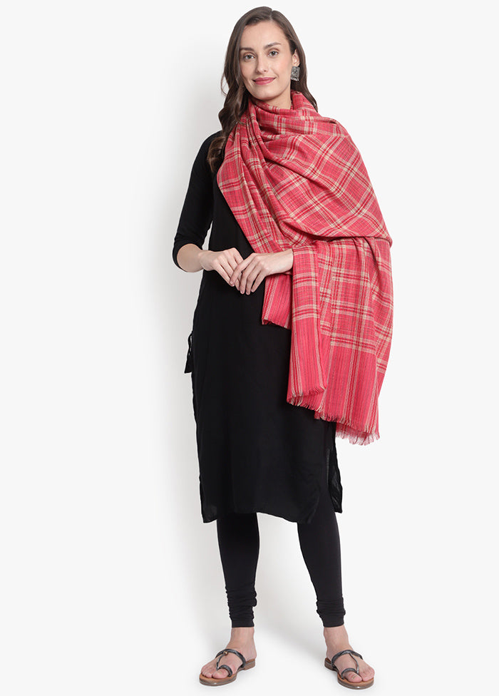 Pink Checked Woolen Shawl - Indian Silk House Agencies