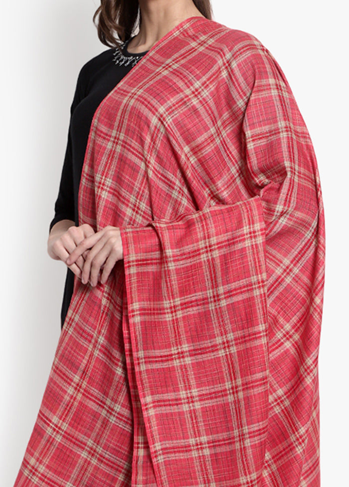 Pink Checked Woolen Shawl - Indian Silk House Agencies