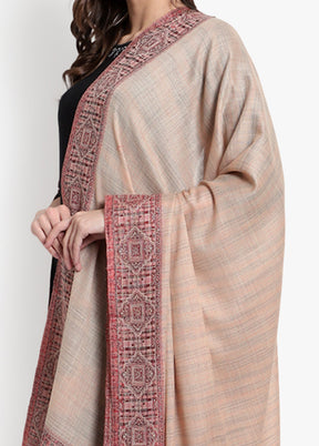 Beige Woven Woolen Shawl - Indian Silk House Agencies