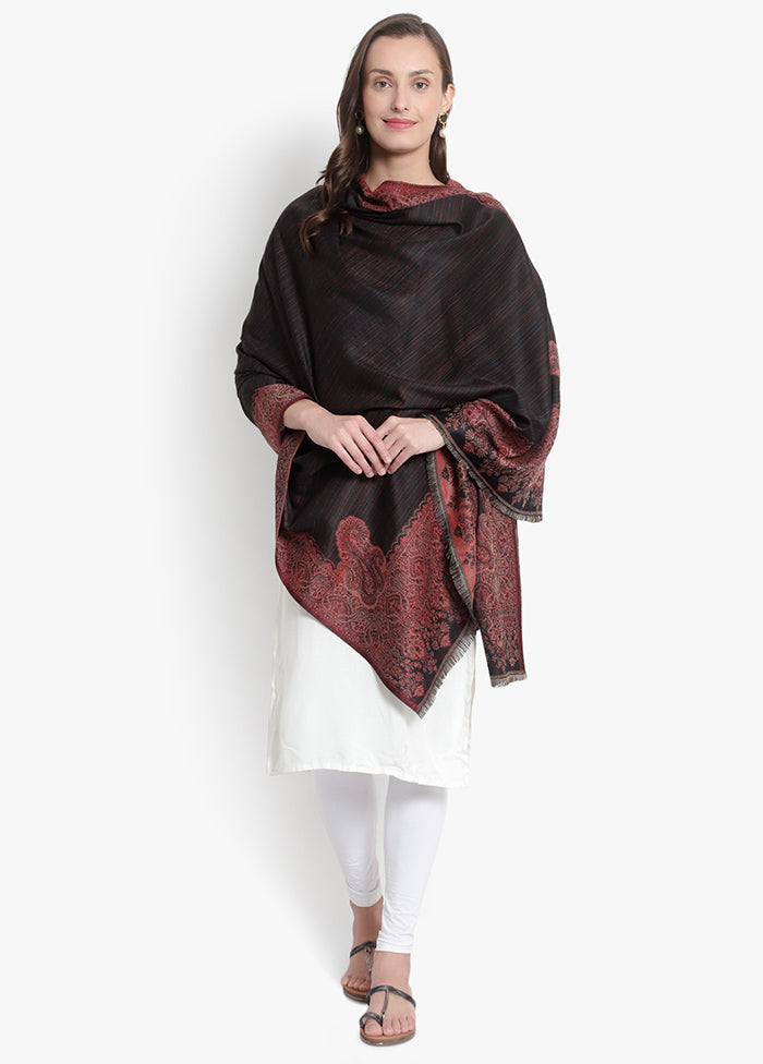 Black Striped Woolen Shawl - Indian Silk House Agencies