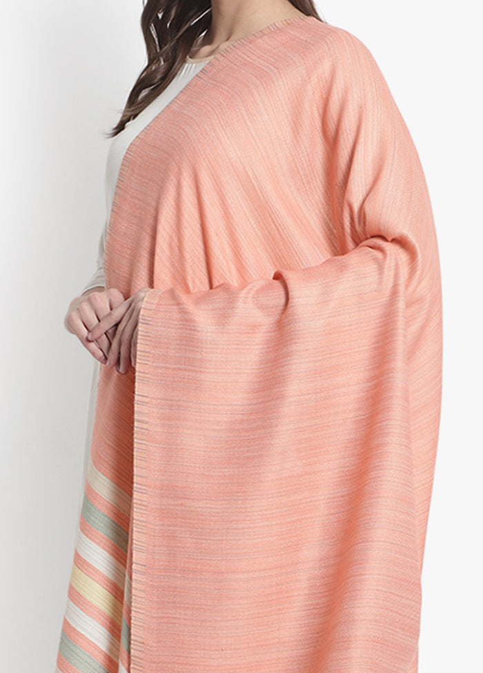 Peach Striped Woolen Shawl - Indian Silk House Agencies