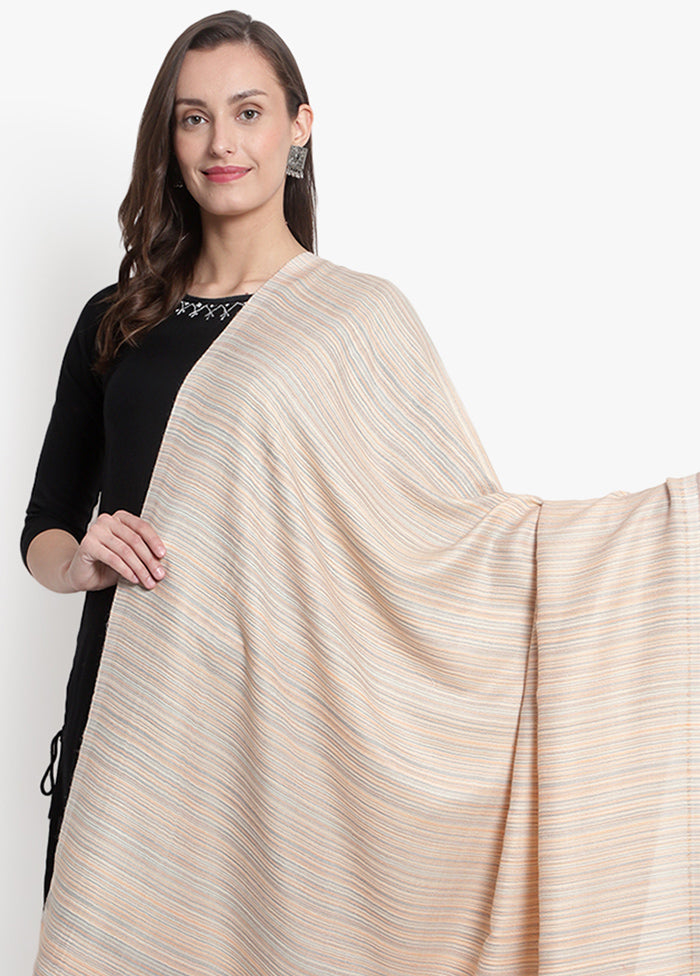 Cream Striped Woolen Shawl - Indian Silk House Agencies