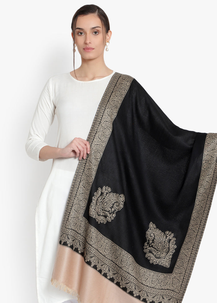 Black Woven Woolen Stole - Indian Silk House Agencies