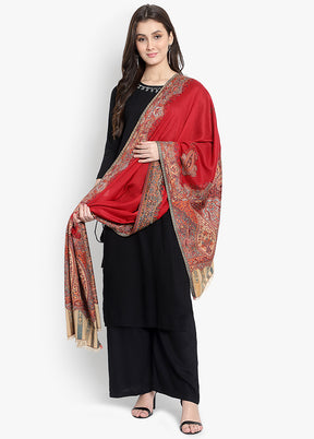 Red Woven Woolen Stole - Indian Silk House Agencies