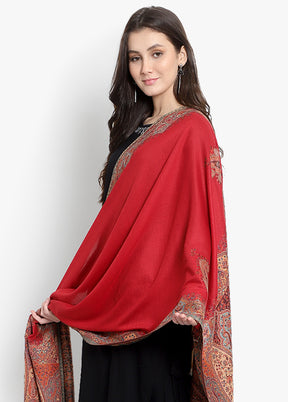 Red Woven Woolen Stole - Indian Silk House Agencies