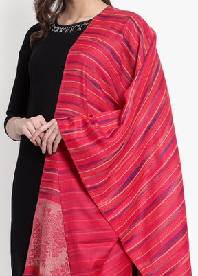 Pink Striped Woolen Stole - Indian Silk House Agencies