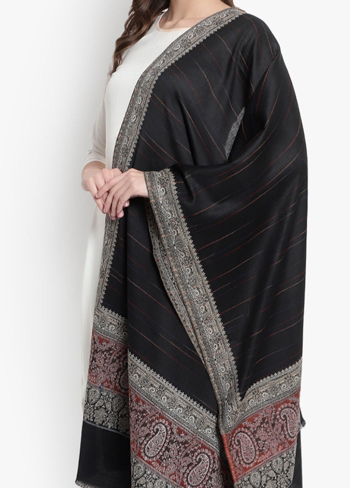 Black Striped Woolen Stole - Indian Silk House Agencies