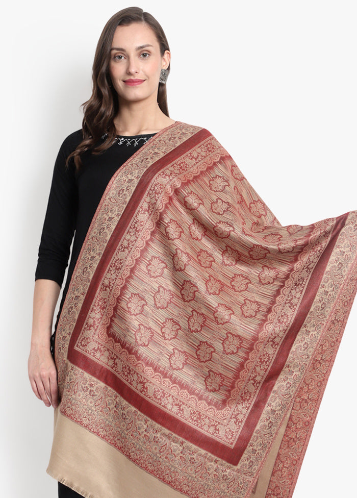 Beige Woven Woolen Stole - Indian Silk House Agencies