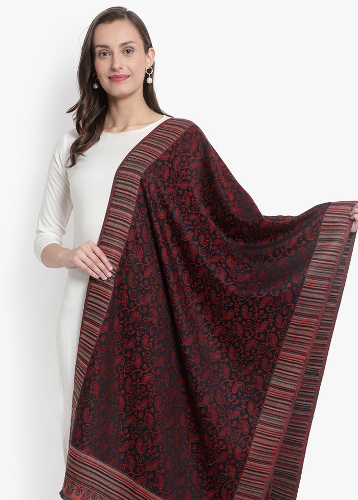 Black Paisley Woolen Stole - Indian Silk House Agencies