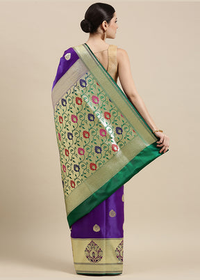 Purple Banarasi Silk Zari Saree Without Blouse Piece - Indian Silk House Agencies