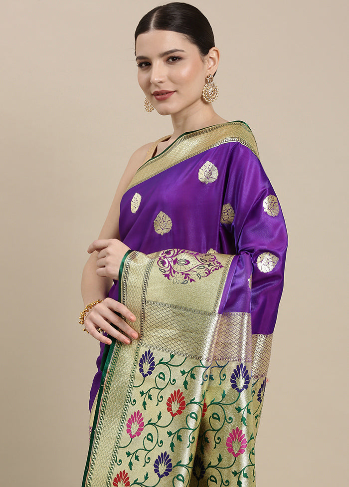 Purple Silk Zari Saree Without Blouse Piece