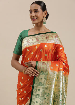 Orange Silk Zari Saree Without Blouse Piece - Indian Silk House Agencies