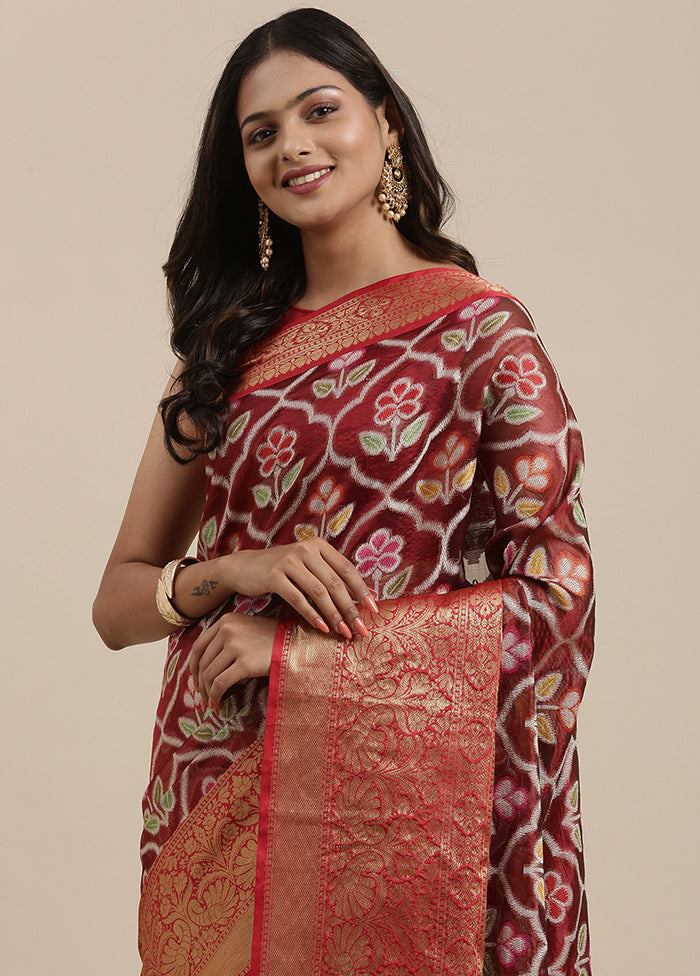 Maroon Silk Saree With Blouse Piece - Indian Silk House Agencies