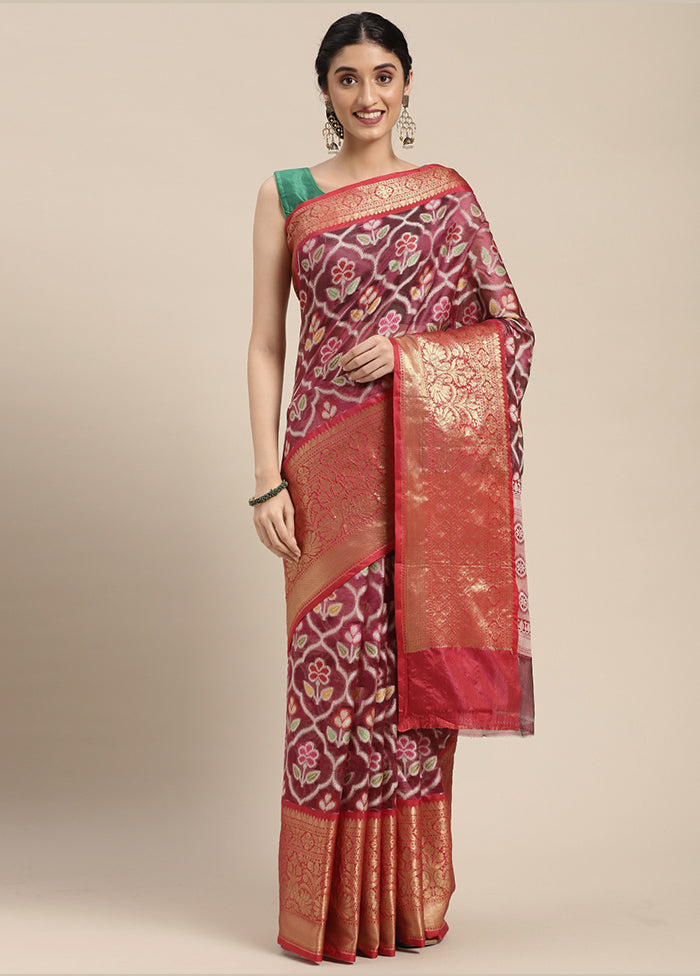Magenta Silk Saree With Blouse Piece - Indian Silk House Agencies