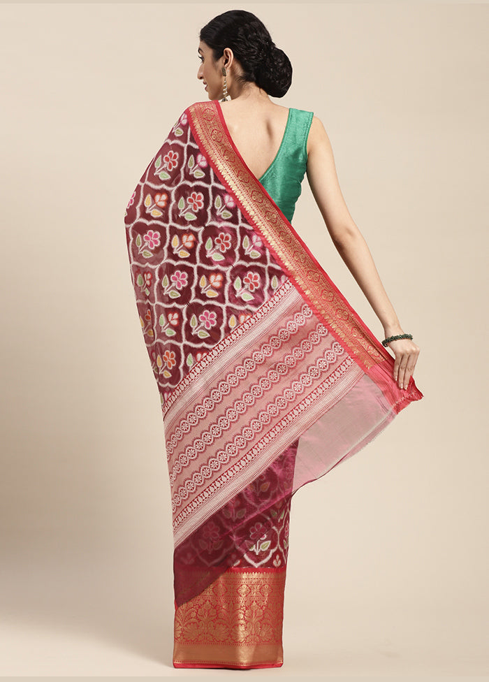 Magenta Silk Saree With Blouse Piece - Indian Silk House Agencies